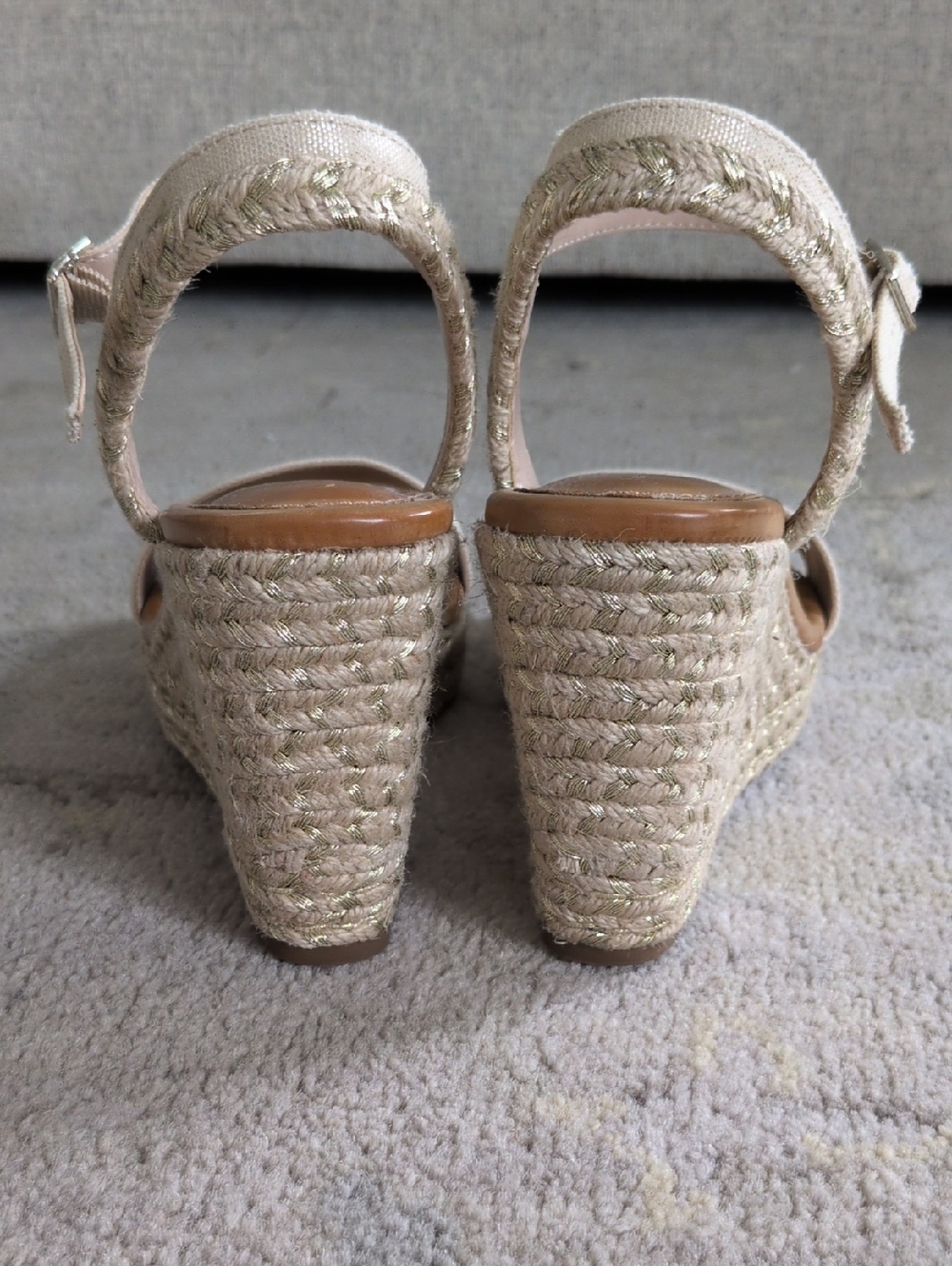 Women's Espadrille Gold Woven Wedge Sandals - Picture 6 of 10